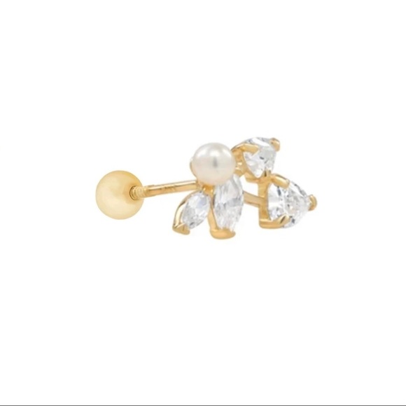 Jewelry - Edwina Pearl Marquise Crystal CZ 18k Gold Plated S925 Pierced Stud Earring 1pc